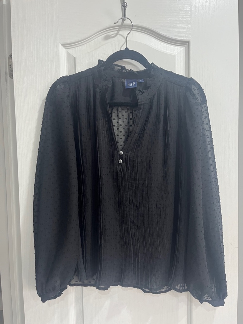 GAP Black Sheer Pintuck Dot Blouse